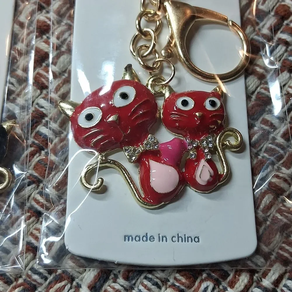 Mint Cat Keychain Set - Black and Red New In Package